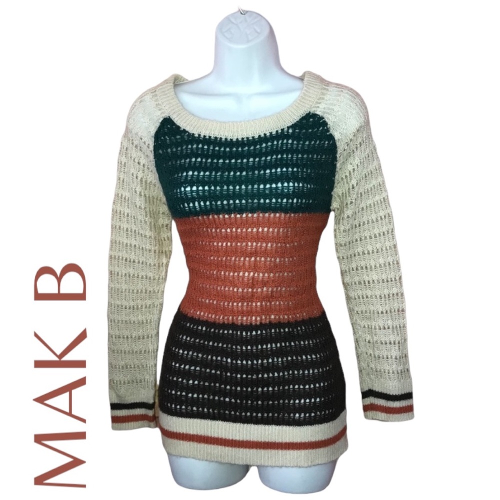 MAK B Color Block Open Knit Sweater - Women’s Small - Picture 10 of 10
